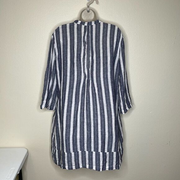 CP Shades Regina 100% Linen Pintuck Tunic Dress Chambray Stripe Women Medium - Picture 8 of 16